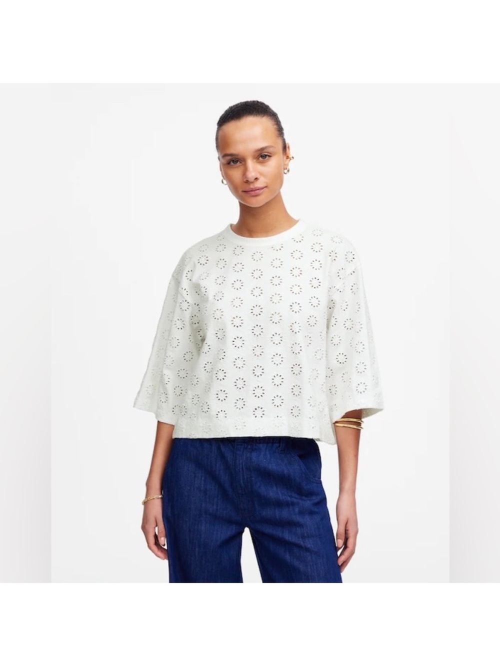 NWT Madewell Embroidered Wide-Sleeve Boxy Tee